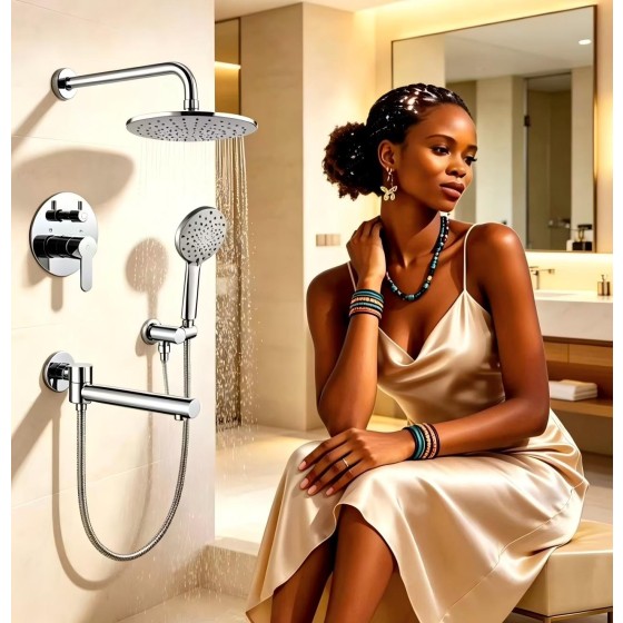N86 black and chrome concealed shower set ,